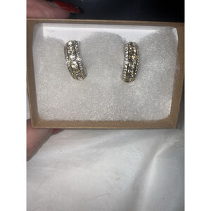 Christian Dior Vintage Gold Plated Baguette Rhinestone Clip On Earrings